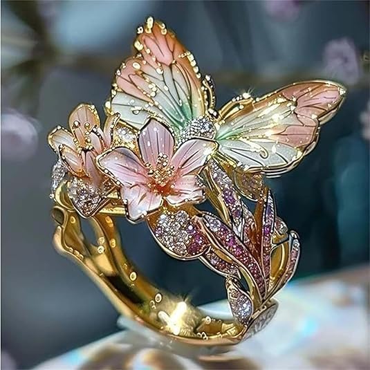 Λαμπερό δαχτυλίδι πεταλούδα με φυσικό ζιρκόνιο