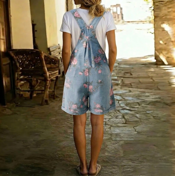 Judy | Vintage Washed Soft Cotton Feel Denim Λουλουδάτο Ολόσωμο Σακάκι