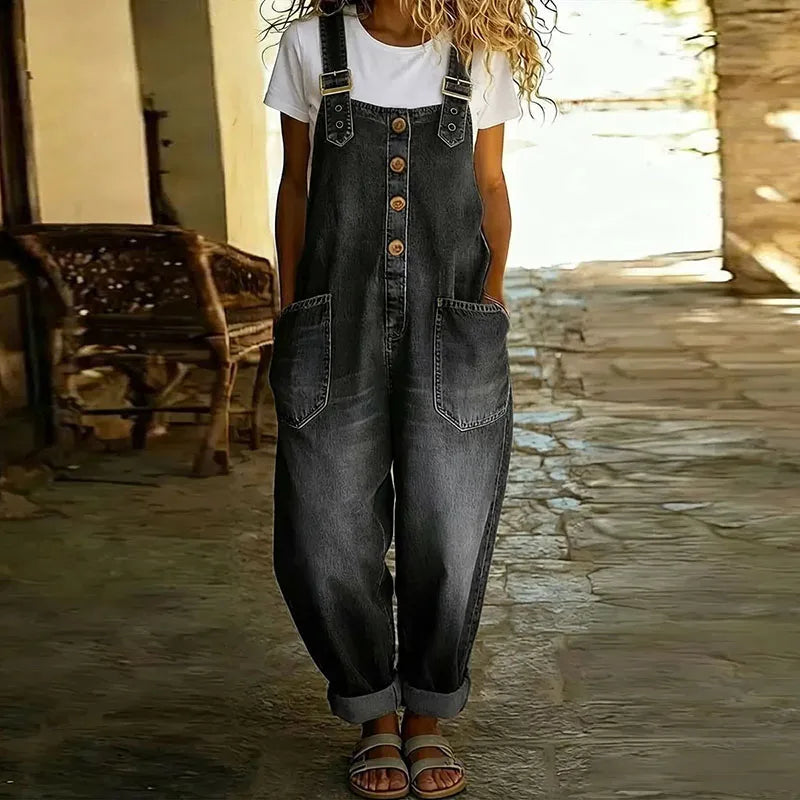 Mae | Vintage βαμβακερή denim ολόσωμη φόρμα με ρυθμιζόμενες τιράντες