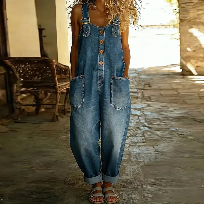 Mae | Vintage βαμβακερή denim ολόσωμη φόρμα με ρυθμιζόμενες τιράντες