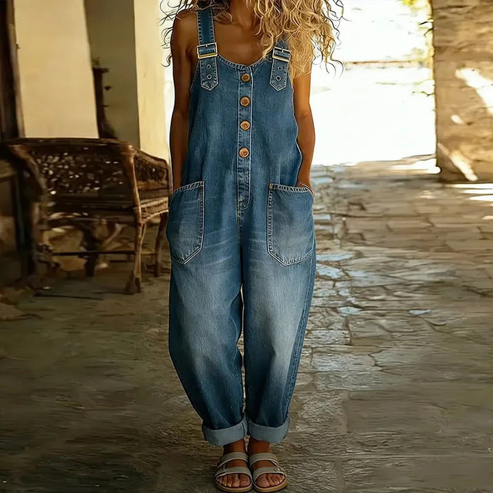 Mae | Vintage βαμβακερή denim ολόσωμη φόρμα με ρυθμιζόμενες τιράντες