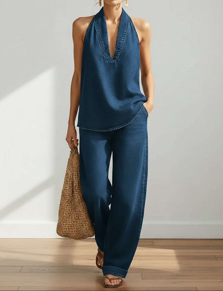 Ιβυ | Vintage Washed Soft Denim-Look Δίδυμο Σετ