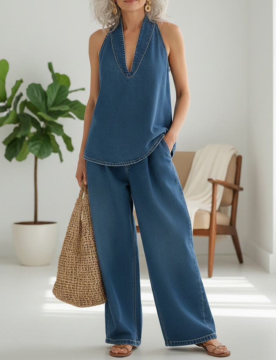 Ιβυ | Vintage Washed Soft Denim-Look Δίδυμο Σετ
