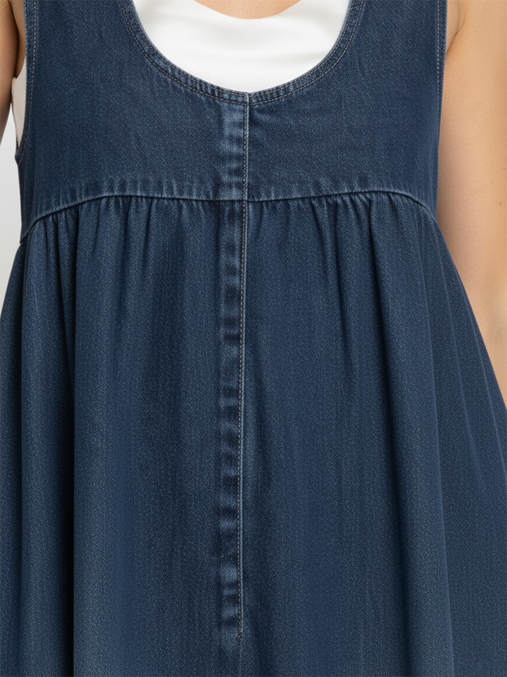 Karen | Vintage Washed Soft Cotton Feel Denim Maxi Dress